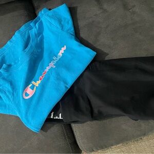 Champion Vibrant Blue Tee and Black Leggings